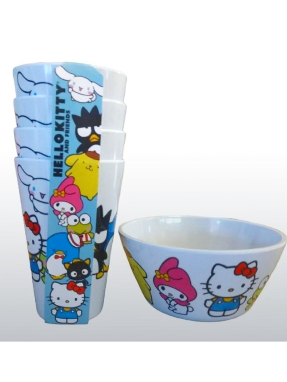 Hello Kitty And Friends NWT Printed Melamine Cups‎ Set with Cereal Bowl Sanrio